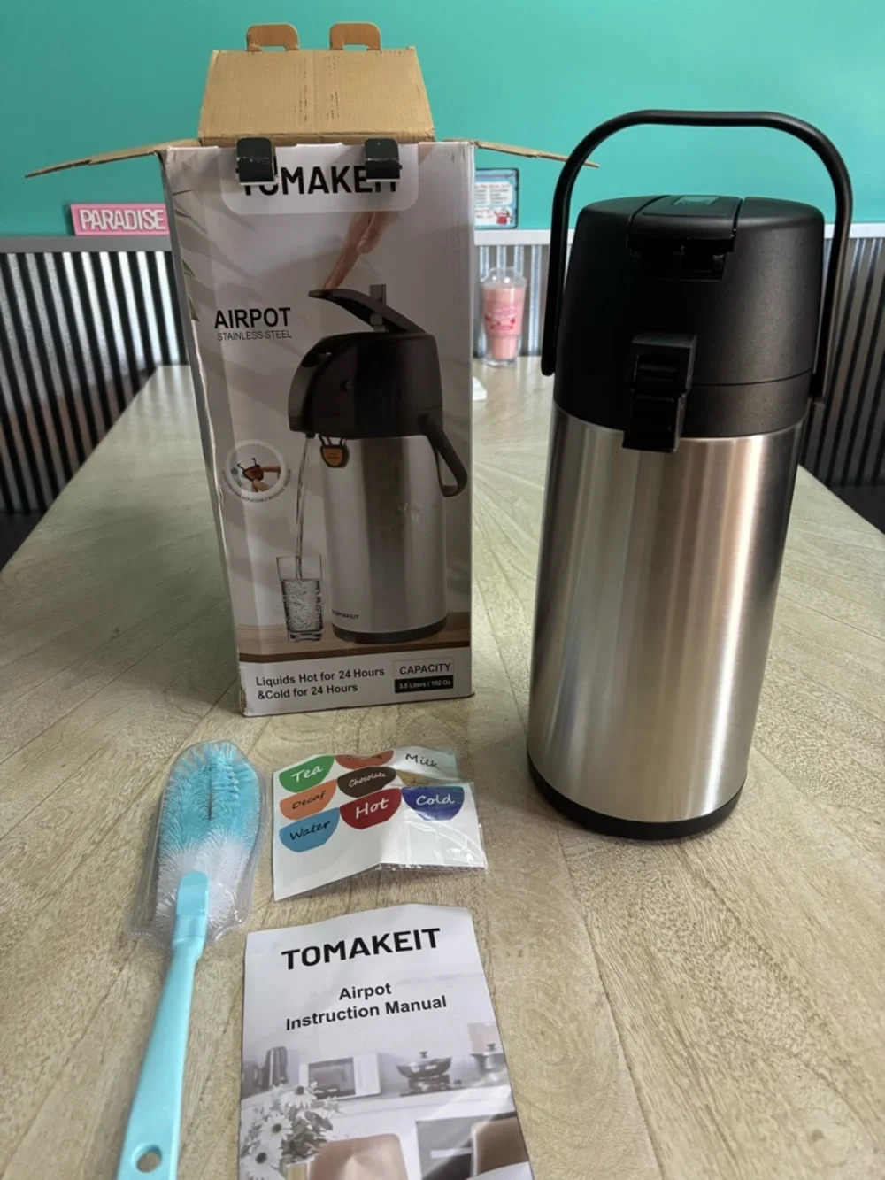 Tomakeit Airpot Coffee Dispenser with Stainless Steel Carafe - Black & Silver